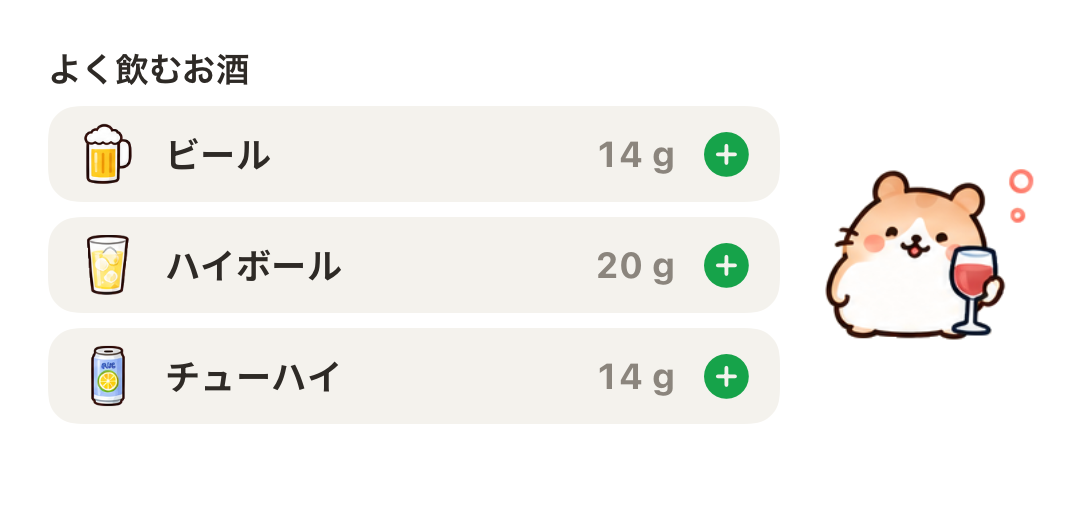 よく使うお酒のウィジェット